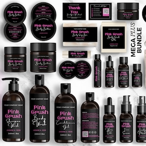 Editable Cosmetic Label Templates, Custom Body Product Label, DIY Skincare Label, Beauty Sticker Design, Bottle and Jar Labels, Black CBP5