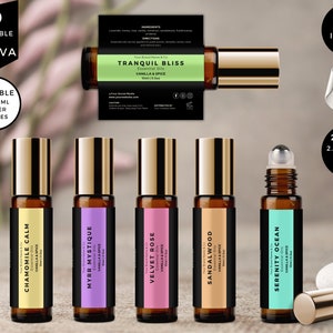 Essential Oil Label, Roller Bottle Label, Oil Bottle Label, Canva Template, Printable Custom Product Label, Editable Roll On Bottle, CBR2