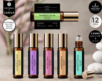 Essential Oil Label, Roller Bottle Label, Oil Bottle Label, Canva Template, Printable Custom Product Label, Editable Roll On Bottle, CBR2