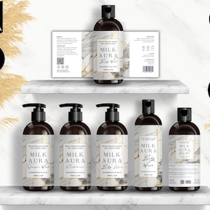 Shampoo Bottle Label Template, Canva Label Design, DIY Cosmetic Bottle Labels 4oz, 8oz, 16oz, Conditioner Label Template, Marble, Gold, CBD3