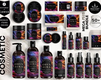 Luxury Skincare Label Template Bundle, Canva Editable Cosmetic Labels, Beauty Branding Kit, CBY1