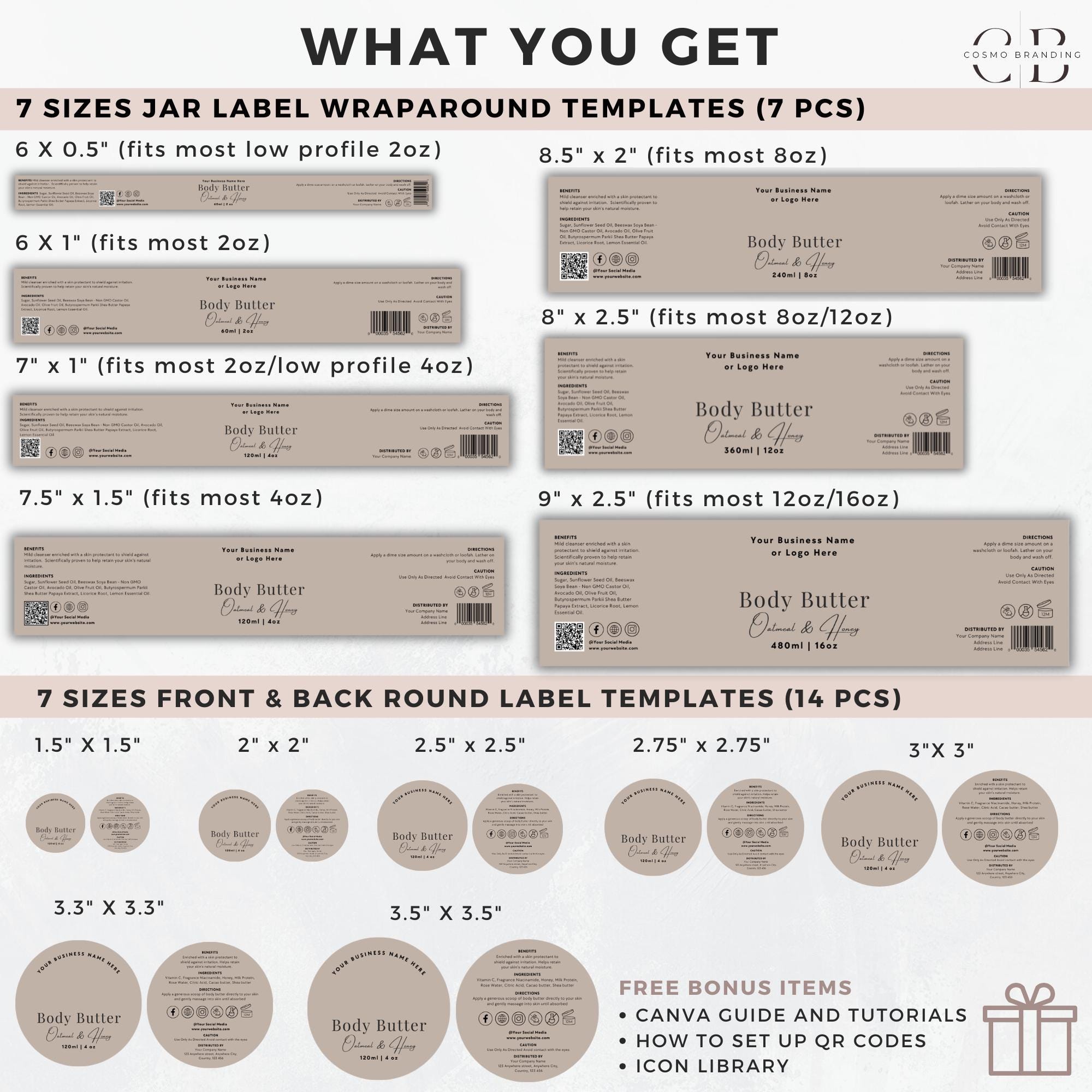 Editable Jar Label Templates, Cosmetic Product Label, DIY Canva Design ...