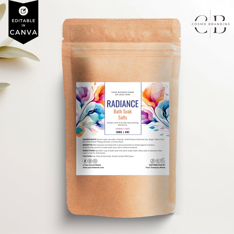 Editable Pouch Label Template, Bath Salts Label, Apothecary Pouch Label ...