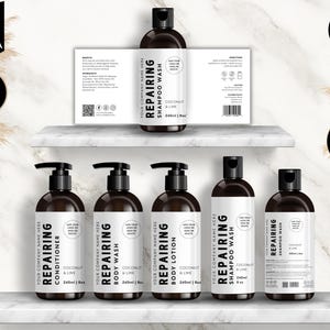 Shampoo Bottle Label Template, Canva Bottle Label Design, DIY Cosmetic Bottle Labels 4oz, 8oz, 16oz, Conditioner Label Template, White, CBW9