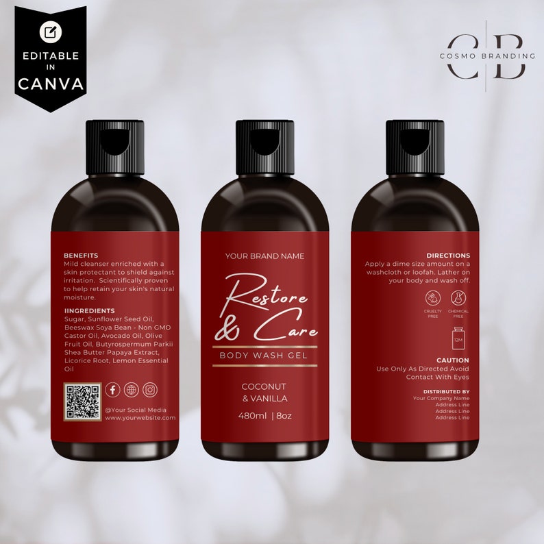 Mini Conditioner Label Luxury Elegant Shampoo Bottle Label Template Set, Canva Editable Lotion ...