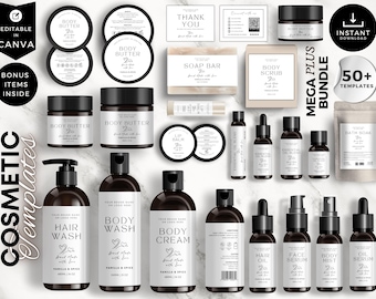 Minimalist Skincare Label Template Bundle, Canva Editable Cosmetic Labels, Beauty Branding Kit, CBW6