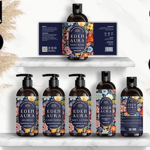Shampoo Bottle Label Template, Canva Bottle Label Design, DIY Cosmetic Bottle Labels 4oz, 8oz, 16oz, Conditioner Label Template, Blue, CBN6