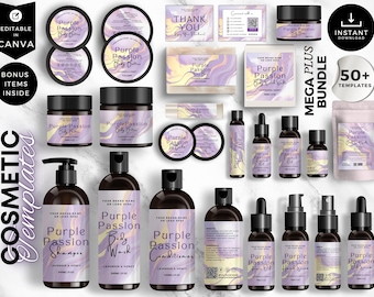 Elegant Luxury Skincare Label Template, Bundle Canva Editable Cosmetic Labels Beauty Branding Kit, CBP7