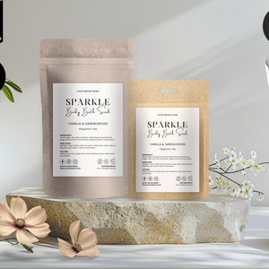 Editable Pouch Label Template, Bath Salts Label,  Apothecary Pouch Label, Tea, Coffee, DIY Pouch Label, Pouch Packaging Design, White, CBW3