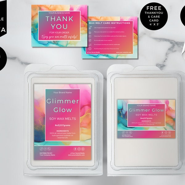 Wax Melts Labels Template, Modern Label, Editable Snap-Bar Clamshell Label, DIY Customizable Wax Tart Label Template, Canva Template, CBN3