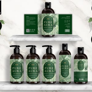 Shampoo Bottle Label Template, Canva Bottle Label Design, DIY Cosmetic Bottle Labels 4oz, 8oz, 16oz, Conditioner Label Template, Green, CBV5