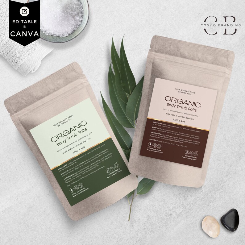 Modern Pouch Label Template Set, Canva Editable Tea, Coffee & Bath Salt ...