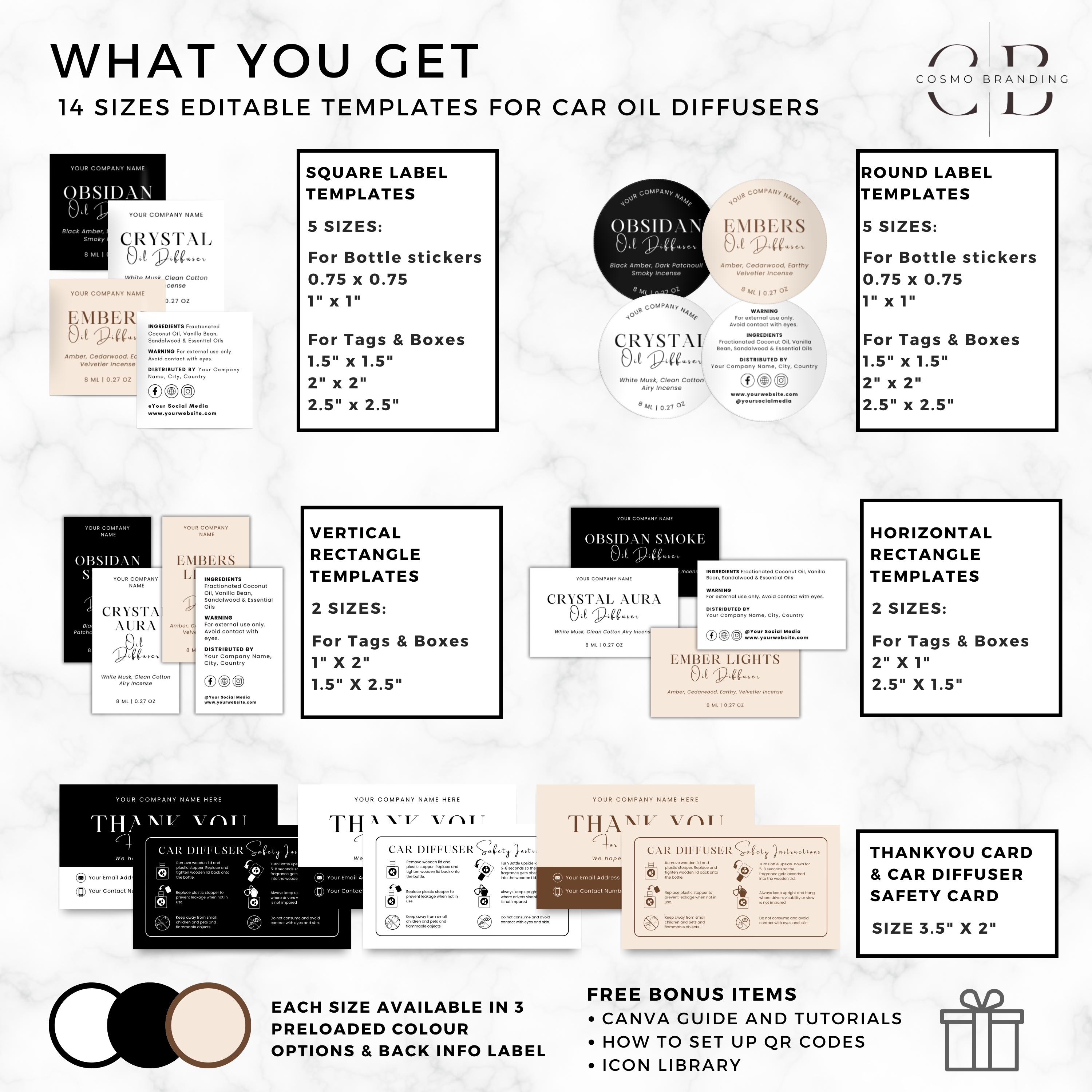 Editable Car Diffuser Label Templates, Canva Hanging Fragrance Design ...