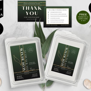 Wax Melts Labels Template, Editable Snap-Bar Clamshell Label, DIY Customizable Wax Tart Label Template, Modern Canva Template, Green, CBS3