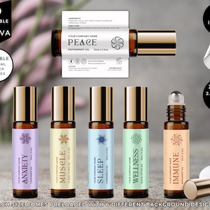 Essential Oil Label, Roller Bottle Label, Oil Bottle Label, Canva Template, Printable Custom Product Label, Editable Roll On Bottle, CBR4