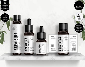 Etiquetas editables para aceites esenciales, etiquetas para botellas con rodillo, 5 ml, 10 ml, 15 ml, plantillas para botellas pequeñas, etiquetas para productos cosméticos de Canva, color blanco, CBW9