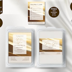 Wax Melts Labels Template, Wax Safety, Editable Snap-Bar Clamshell Label, DIY Customizable Wax Tart Labels, Modern Canva Design, Gold, CBG4