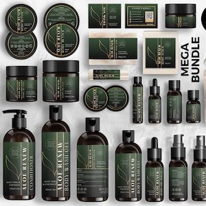 Editable Cosmetic Label Templates, Custom Body Product Label, DIY Skincare Label, Beauty Sticker Design, Bottle and Jar Labels, Green, CBS3