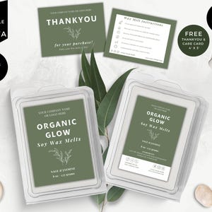 Wax Melts Labels Template, Wax Safety, Editable Snap-Bar Clamshell Label, DIY Customizable Wax Tart Labels, Modern Canva Design, Green, CBS6
