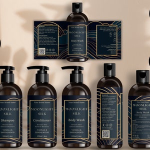 Shampoo Bottle Label Template, Canva Bottle Label Design, DIY Cosmetic Bottle Labels, 4oz, 8oz, 16oz, Conditioner Label Template, Navy, CBN2