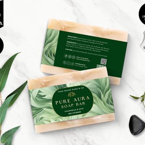 Editable Soap Label, Soap Labels Template, Modern Soap Label, Diy Soap Labels, Soap Product Label, Soap Packaging Canva, Green Leaf, CBV5