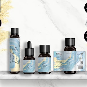 Editable Essential Oil Labels, Roller Bottle Labels, 5ml, 10ml, 15ml,  Editable Bottle Templates, Editable Canva Product Labels, Blue, CBT3