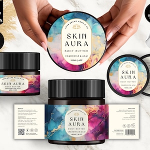 Editable Jar Label Templates, Cosmetic Product Label, DIY Canva Design, Body Skincare Brand, Round Tin Labels, Jar Lid Sticker, Cream, CBV3
