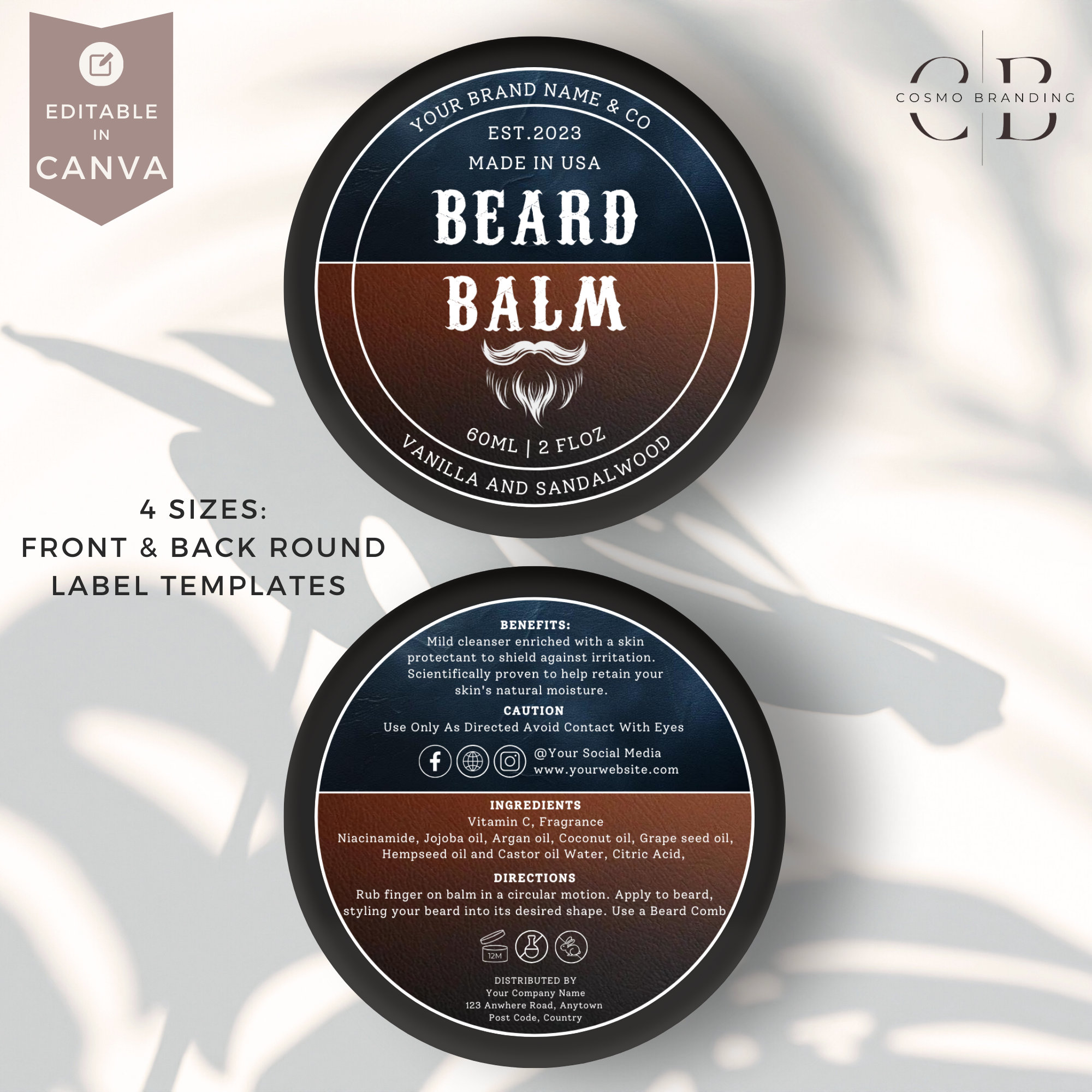 Jar Label Template, Vintage, Men Care Designs, Editable Beard Product ...