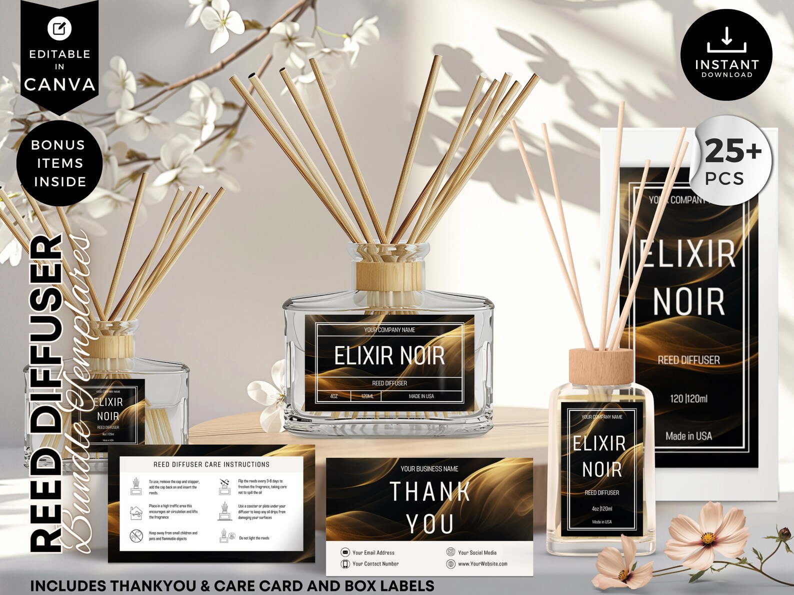Editable Reed Diffuser Template, DIY Canva Product Labels, Room ...