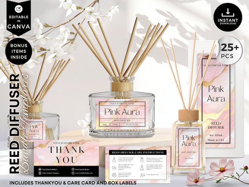 Room Diffuser Label Editable Reed Diffuser Template, DIY Canva Product Labels, Room ...