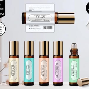 Essential Oil Label, Roller Bottle Label, Oil Bottle Label, Canva Template, Printable Custom Product Label, Editable Roll On Bottles, CBO5