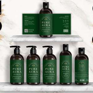 Shampoo Bottle Label Template, Canva Bottle Label Design, DIY Cosmetic Bottle Labels 4oz, 8oz, 16oz, Conditioner Label Template, Green, CBV2