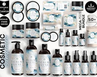 Luxury Elegant Skincare Label Template, Bundle Canva Editable Cosmetic Labels Beauty Branding Kit, CBB5