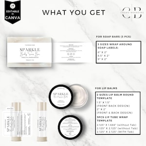 K&ouml;nnte beinhalten: Layout f&uuml;r Produktdesign mit Verpackungsvorlagen. Enth&auml;lt Seifenetiketten in drei Gr&ouml;&szlig;en: 20,3 cm x 5,1 cm, 21,6 cm x 5,1 cm und 22,9 cm x 5,1 cm. Ebenfalls enthalten sind Vorlagen f&uuml;r Lippenbalsam.