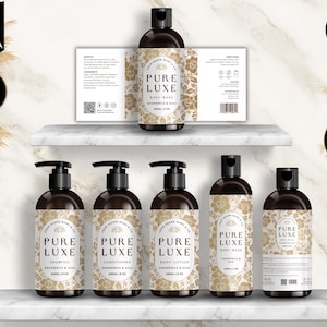 Shampoo Bottle Label Template, Canva Bottle Label Design, DIY Cosmetic Bottle Labels 4oz, 8oz, 16oz, Conditioner Label Template, White, CBW7