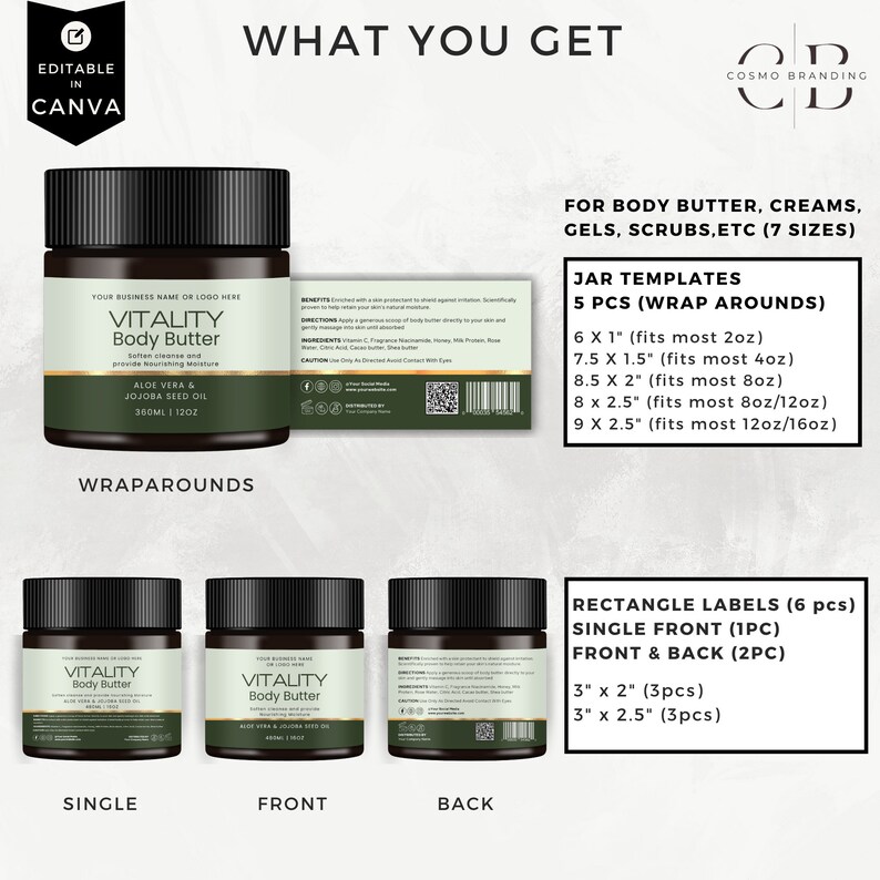 Modern Skincare Label Template, Bundle Canva Editable Cosmetic Labels ...