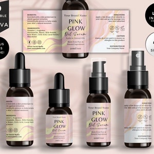 Bearbeitbares Etikett für die Tropfflasche, DIY-Vorlage für ätherisches Öl, Barthaaröl-Design, 1 Unze, 2 Unze, 4 Unze, Verpackung Kosmetikprodukte, Pink, CEP1