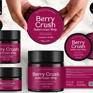 Editable Jar Label Templates, Cosmetic Product Label, DIY Canva Design, Body Skincare Brand, Round Tin Labels, Jar Lid Sticker, Pink, CB1