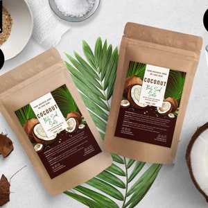 Editable Pouch Label Template, Bath Salts Label,  Apothecary Pouch Label, Tea, Coffee, DIY Soap Label, Pouch Packaging Design, Coconut, CBC5