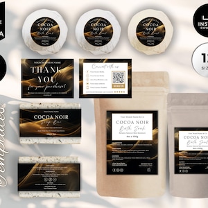 Bath Product Labels, Black, Cosmetic Label Templates, Soap Labels, Spa Labels, Pouch Labels, Skincare Label Template, Product Labels, CBB1