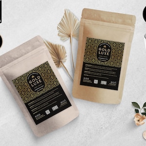 Editable Pouch Label Template, Bath Salts Label,  Apothecary Pouch Label, Tea, Coffee, DIY Soap Label, Pouch Packaging Design, Black, CBB8
