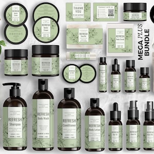 Editable Cosmetic Label Templates, Custom Body Product Label, DIY Skincare Label, Beauty Sticker Design, Bottle and Jar Labels, Green, CBF5