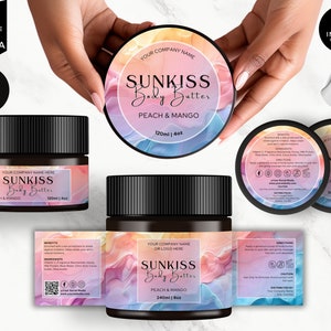 Editable Jar Label Templates, Cosmetic Product Label, DIY Canva Design, Body Skincare Brand, Round Tin Labels, Jar Lid Sticker, Pastel, CBP6