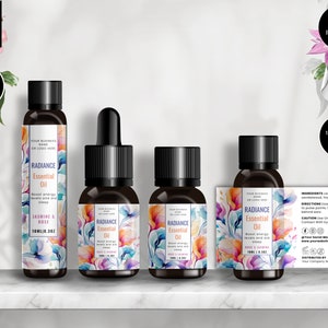 Editable Essential Oil Labels, Roller Bottle Label, 5ml, 10ml, 15ml,  Editable Bottle Templates, Editable Canva Product Labels, Floral, CBF6