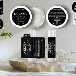 Lip Balm Label Template, Editable Chapstick Label, DIY Canva Lip Gloss Label, Custom Lip Tin Labels, Lip Product Package Labels, Black, CBB4