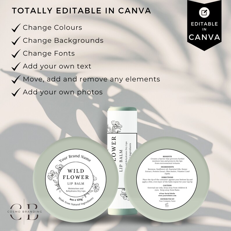 Lip Balm Label Template, Editable Chapstick Label, Canva Lip Gloss