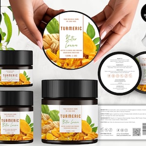 Editable Jar Label Templates, DIY Cosmetic Product Canva Label Design, Body Skin Brand, Round Tin Labels, Jar Lid Sticker, Turmeric, CBT2