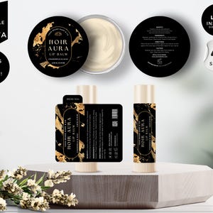 Lip Balm Label Template, Editable Chapstick Label, DIY Canva Lip Gloss Label, Custom Lip Tin Labels, Lip Product Package Labels, Black, CBB9