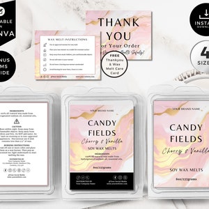 Wax Melts Labels Template, Wax Safety, Editable Snap-Bar Clamshell Label, DIY Customizable Wax Tart Labels, Modern Canva Design, Pink, CBP1