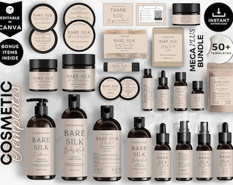 Feminine Luxury Skincare Label Template Bundle, Canva Editable Cosmetic Labels, Beauty Branding Kit, CBN7